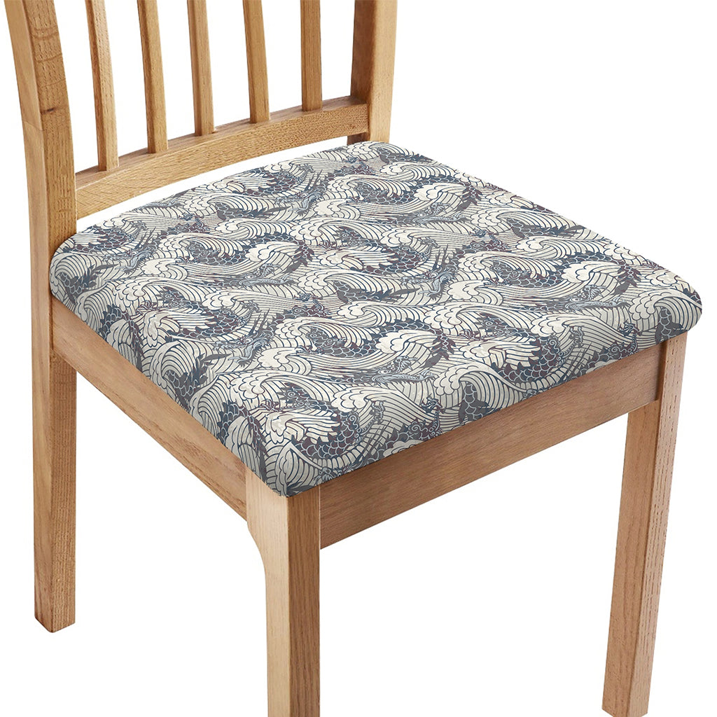 Chinese Sea Dragon Pattern Print Chair Cushion Cover