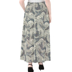 Chinese Sea Dragon Pattern Print Chiffon Maxi Skirt