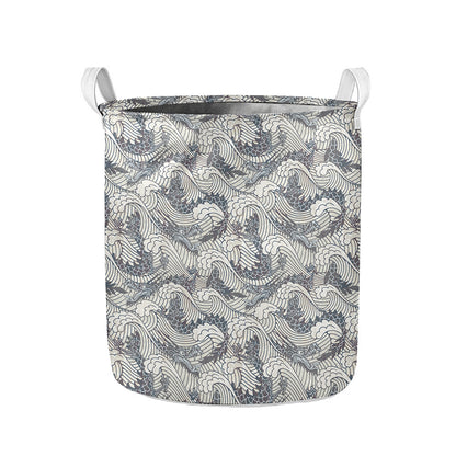 Chinese Sea Dragon Pattern Print Collapsible Laundry Basket
