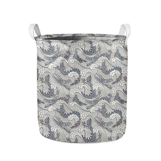 Chinese Sea Dragon Pattern Print Collapsible Laundry Basket