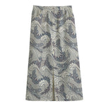 Chinese Sea Dragon Pattern Print Cotton Front Slit Maxi Skirt