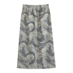 Chinese Sea Dragon Pattern Print Cotton Front Slit Maxi Skirt