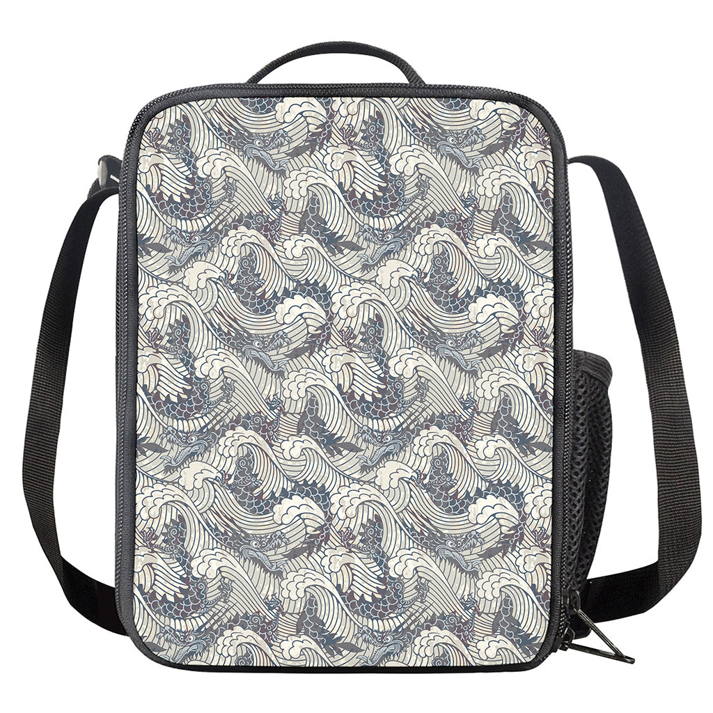 Chinese Sea Dragon Pattern Print Crossbody Lunch Bag