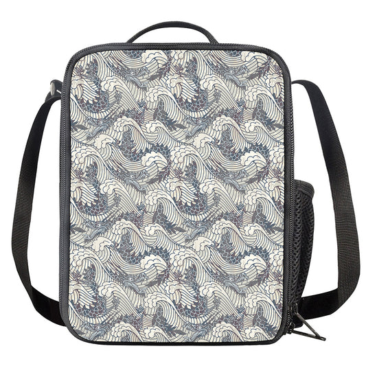 Chinese Sea Dragon Pattern Print Crossbody Lunch Bag