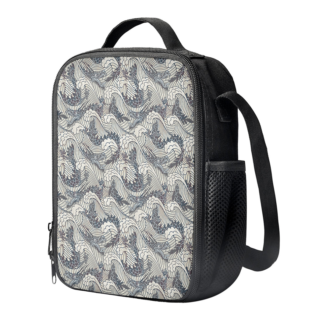 Chinese Sea Dragon Pattern Print Crossbody Lunch Bag