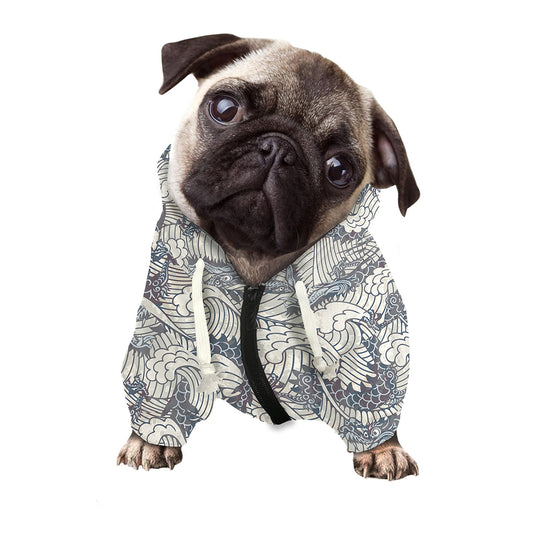 Chinese Sea Dragon Pattern Print Dog Zip Up Hoodie