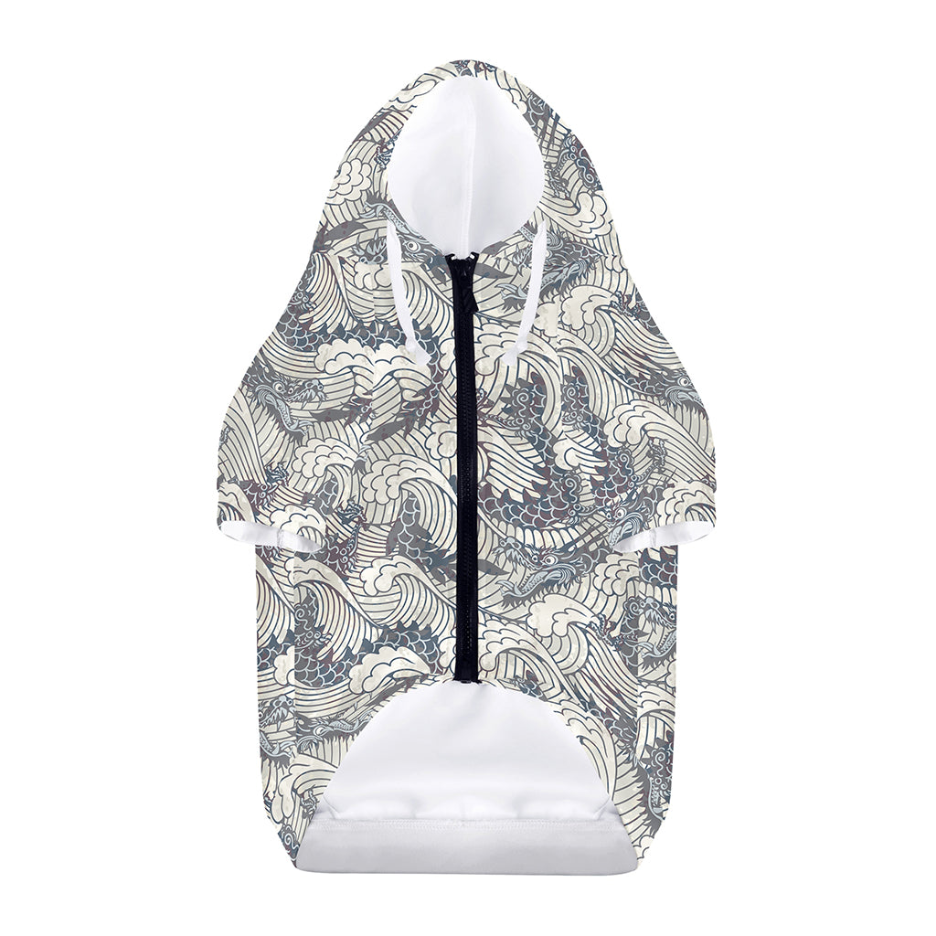 Chinese Sea Dragon Pattern Print Dog Zip Up Hoodie