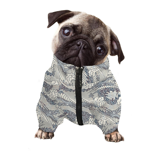 Chinese Sea Dragon Pattern Print Dog Zip Up Jacket