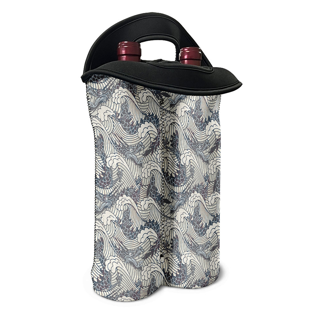 Chinese Sea Dragon Pattern Print Double Neoprene Wine Tote