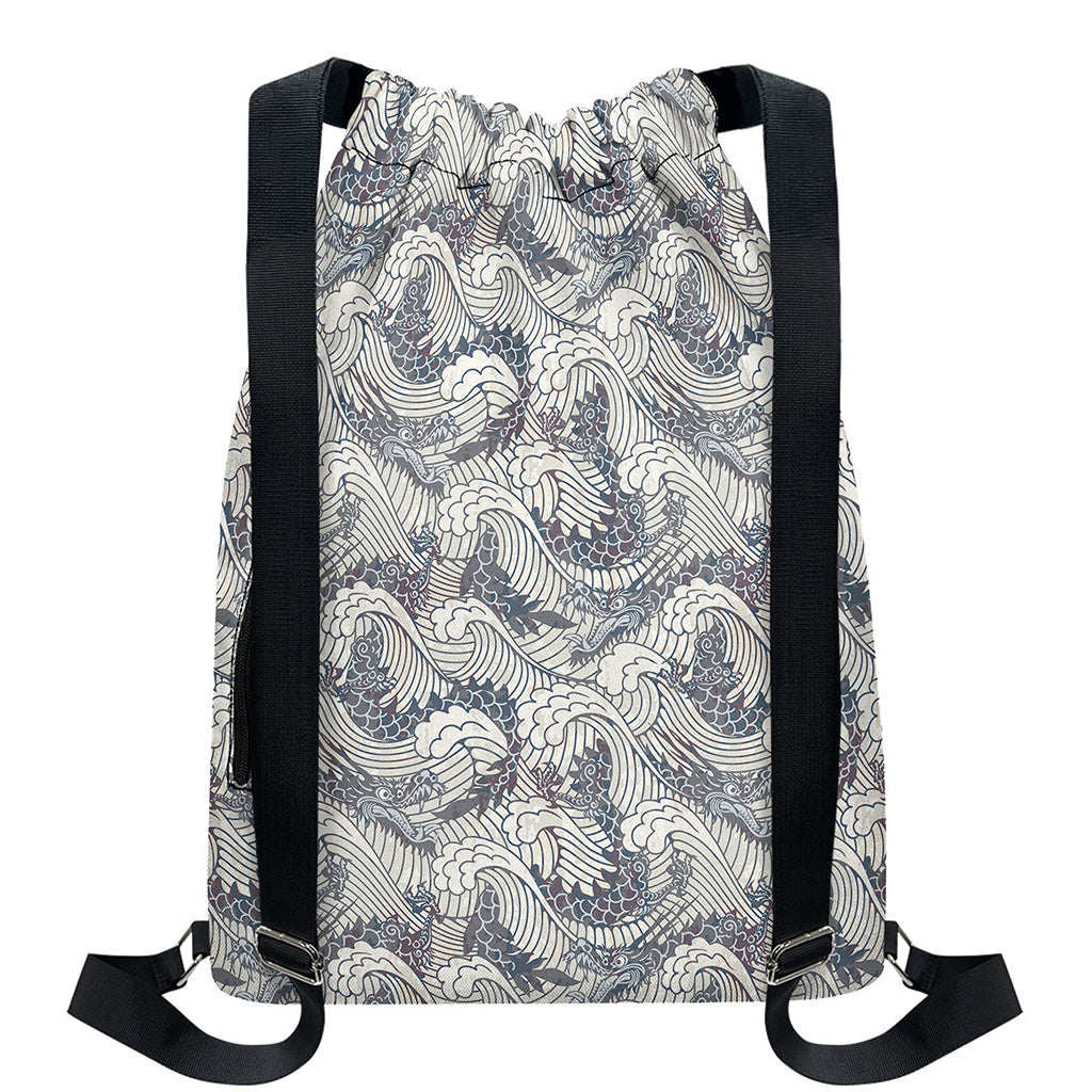 Chinese Sea Dragon Pattern Print Drawstring Backpack