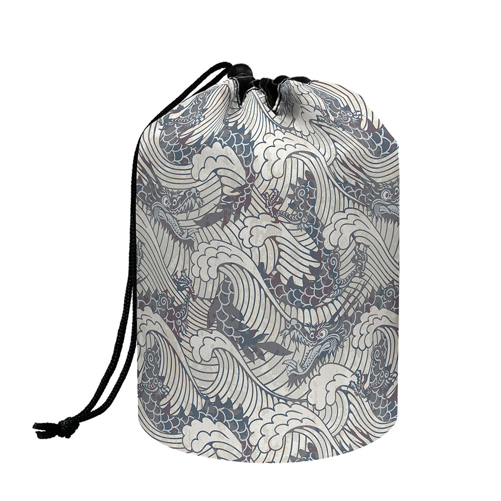 Chinese Sea Dragon Pattern Print Drawstring Makeup Bag