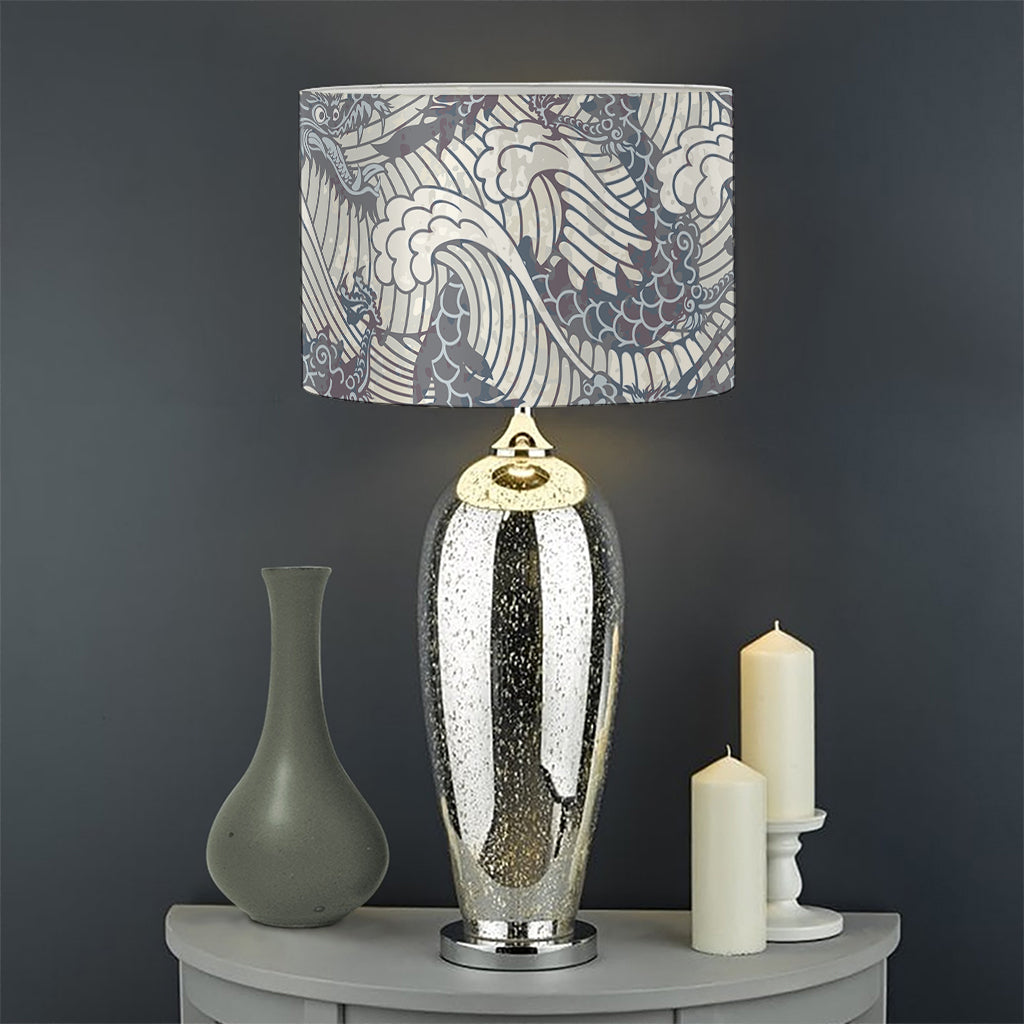 Chinese Sea Dragon Pattern Print Drum Lamp Shade