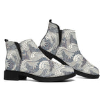 Chinese Sea Dragon Pattern Print Flat Ankle Boots