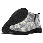 Chinese Sea Dragon Pattern Print Flat Ankle Boots