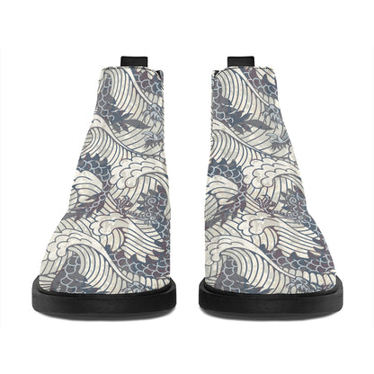 Chinese Sea Dragon Pattern Print Flat Ankle Boots