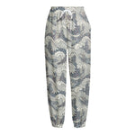 Chinese Sea Dragon Pattern Print Fleece Lined Knit Pants