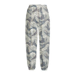 Chinese Sea Dragon Pattern Print Fleece Lined Knit Pants