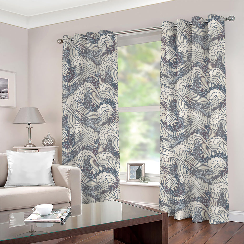 Chinese Sea Dragon Pattern Print Grommet Curtains