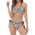 Chinese Sea Dragon Pattern Print Halter Scoop Tie Side Bikini