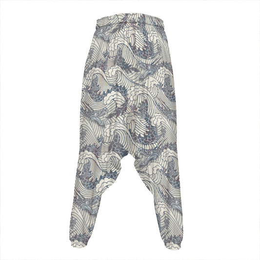 Chinese Sea Dragon Pattern Print Hammer Pants