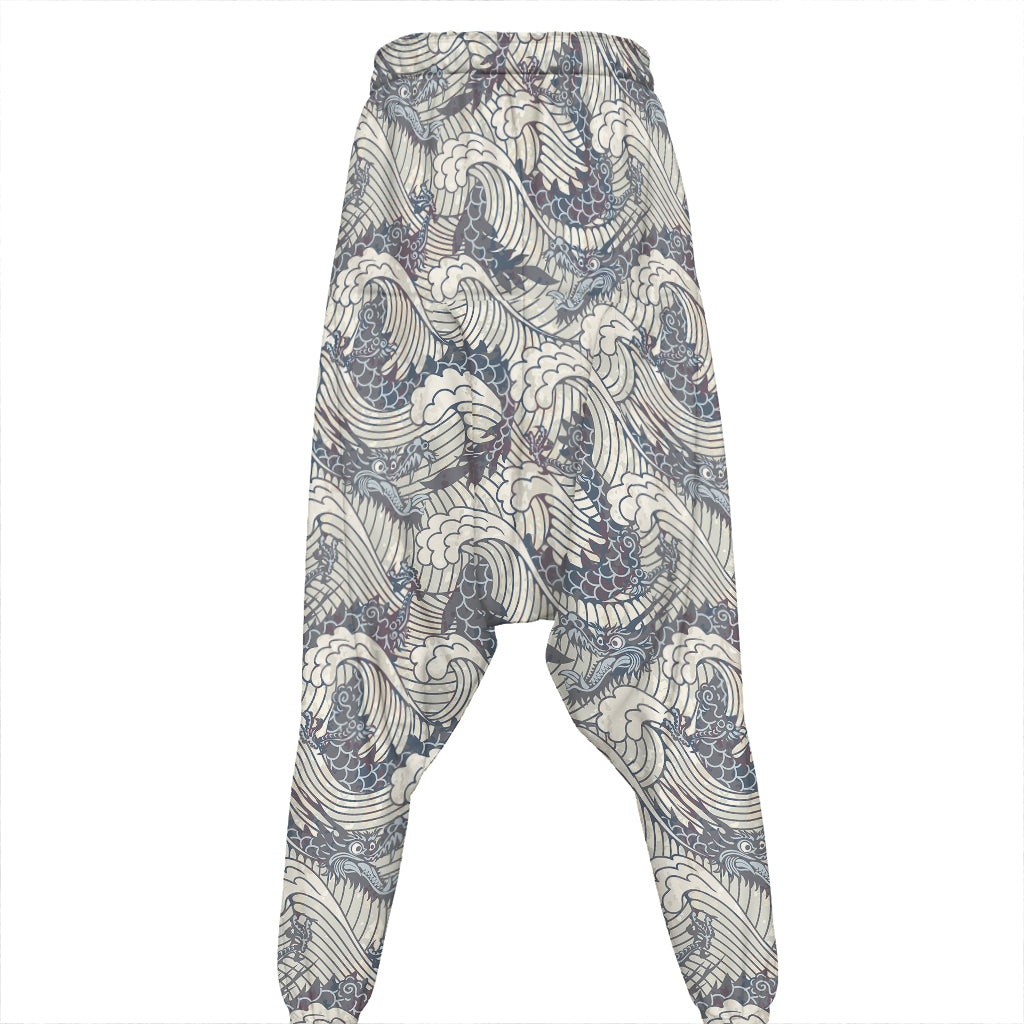 Chinese Sea Dragon Pattern Print Hammer Pants