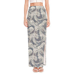 Chinese Sea Dragon Pattern Print High Slit Maxi Skirt