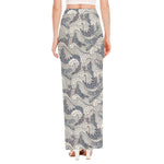 Chinese Sea Dragon Pattern Print High Slit Maxi Skirt