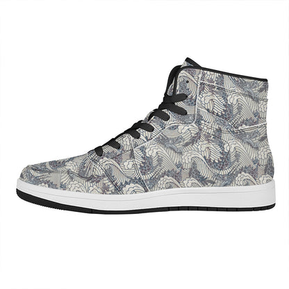 Chinese Sea Dragon Pattern Print High Top Leather Sneakers