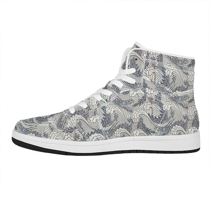 Chinese Sea Dragon Pattern Print High Top Leather Sneakers