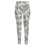 Chinese Sea Dragon Pattern Print High-Waisted Pocket Leggings