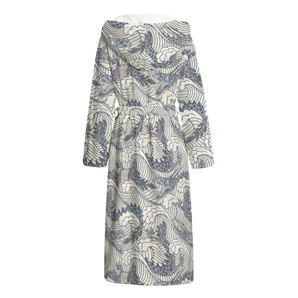 Chinese Sea Dragon Pattern Print Hooded Bathrobe
