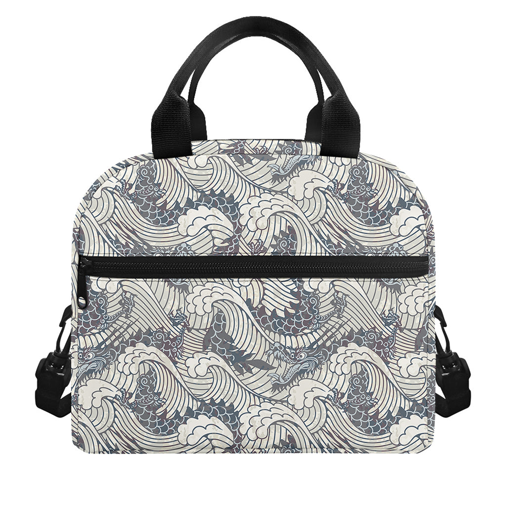 Chinese Sea Dragon Pattern Print Insulated Lunch Bag