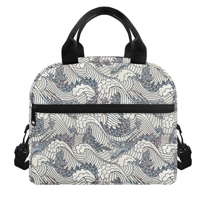 Chinese Sea Dragon Pattern Print Insulated Lunch Bag
