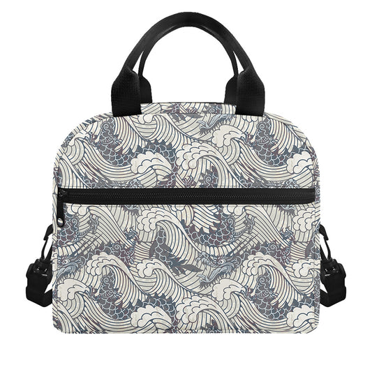 Chinese Sea Dragon Pattern Print Insulated Lunch Bag