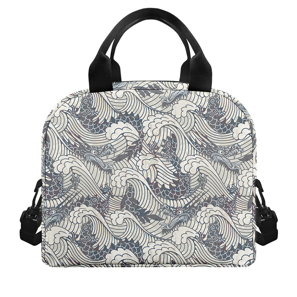 Chinese Sea Dragon Pattern Print Insulated Lunch Bag