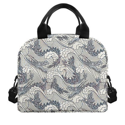 Chinese Sea Dragon Pattern Print Insulated Lunch Bag