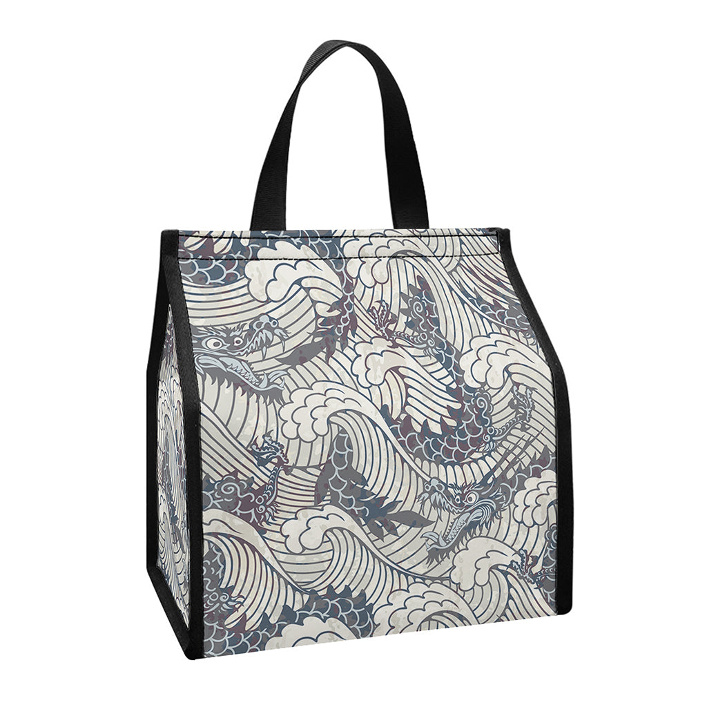 Chinese Sea Dragon Pattern Print Insulated Lunch Tote