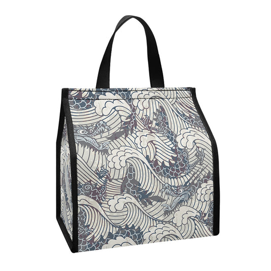Chinese Sea Dragon Pattern Print Insulated Lunch Tote