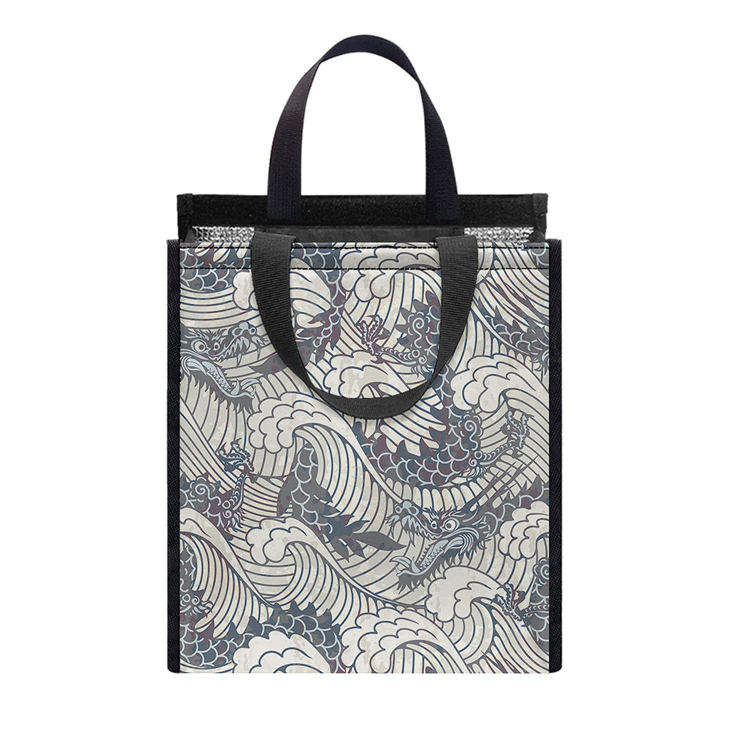 Chinese Sea Dragon Pattern Print Insulated Lunch Tote