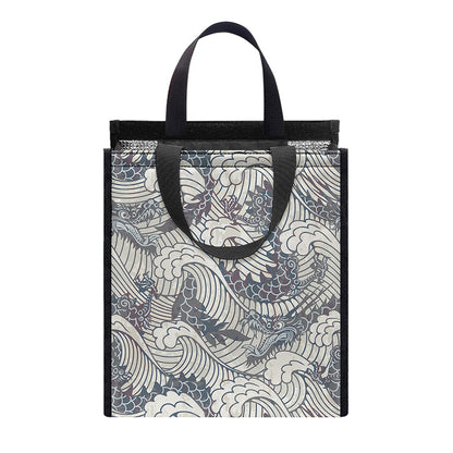 Chinese Sea Dragon Pattern Print Insulated Lunch Tote