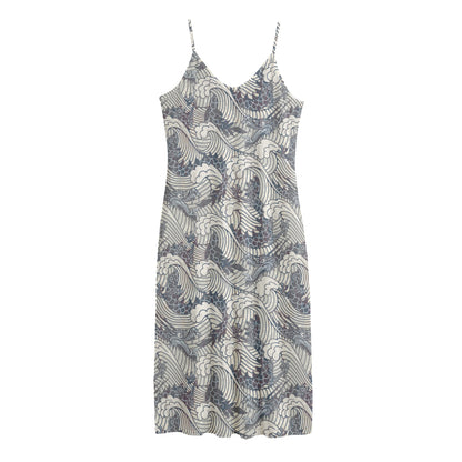 Chinese Sea Dragon Pattern Print Jersey Midi Cami Dress