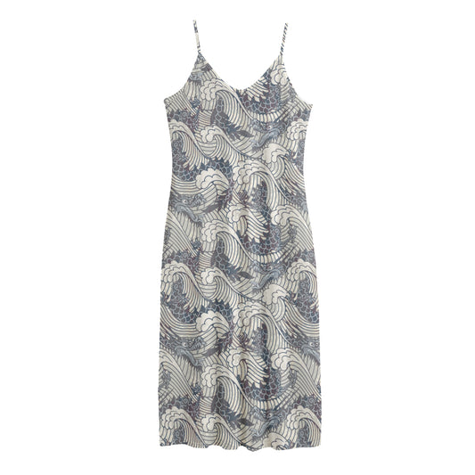 Chinese Sea Dragon Pattern Print Jersey Midi Cami Dress