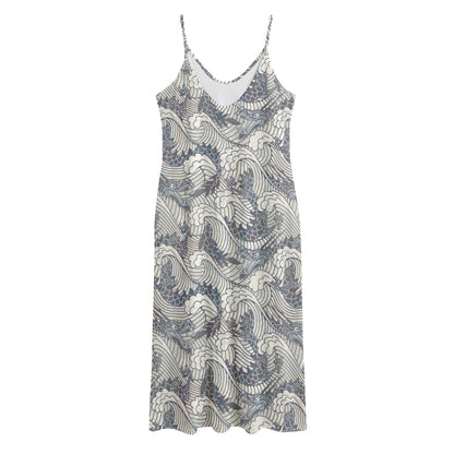 Chinese Sea Dragon Pattern Print Jersey Midi Cami Dress
