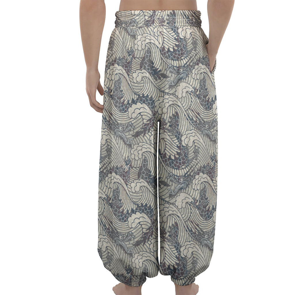 Chinese Sea Dragon Pattern Print Lantern Pants