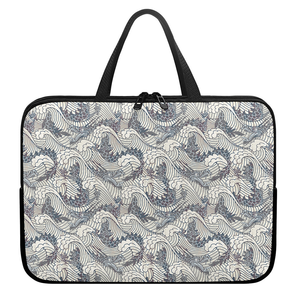 Chinese Sea Dragon Pattern Print Laptop Sleeve With Handle