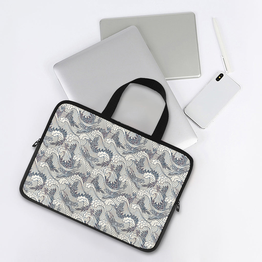 Chinese Sea Dragon Pattern Print Laptop Sleeve With Handle