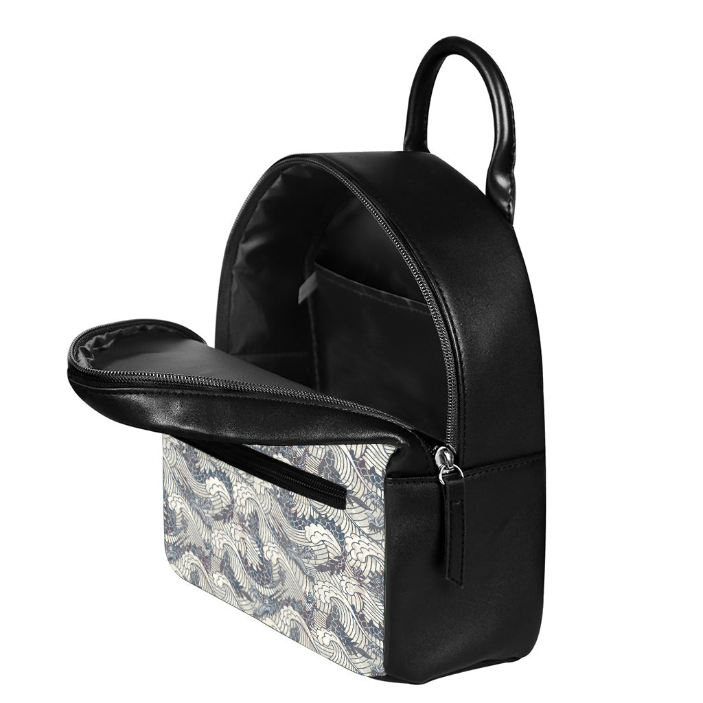 Chinese Sea Dragon Pattern Print Leather Backpack
