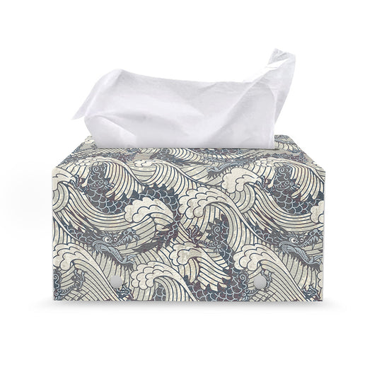 Chinese Sea Dragon Pattern Print Leather Tissue Box Cover