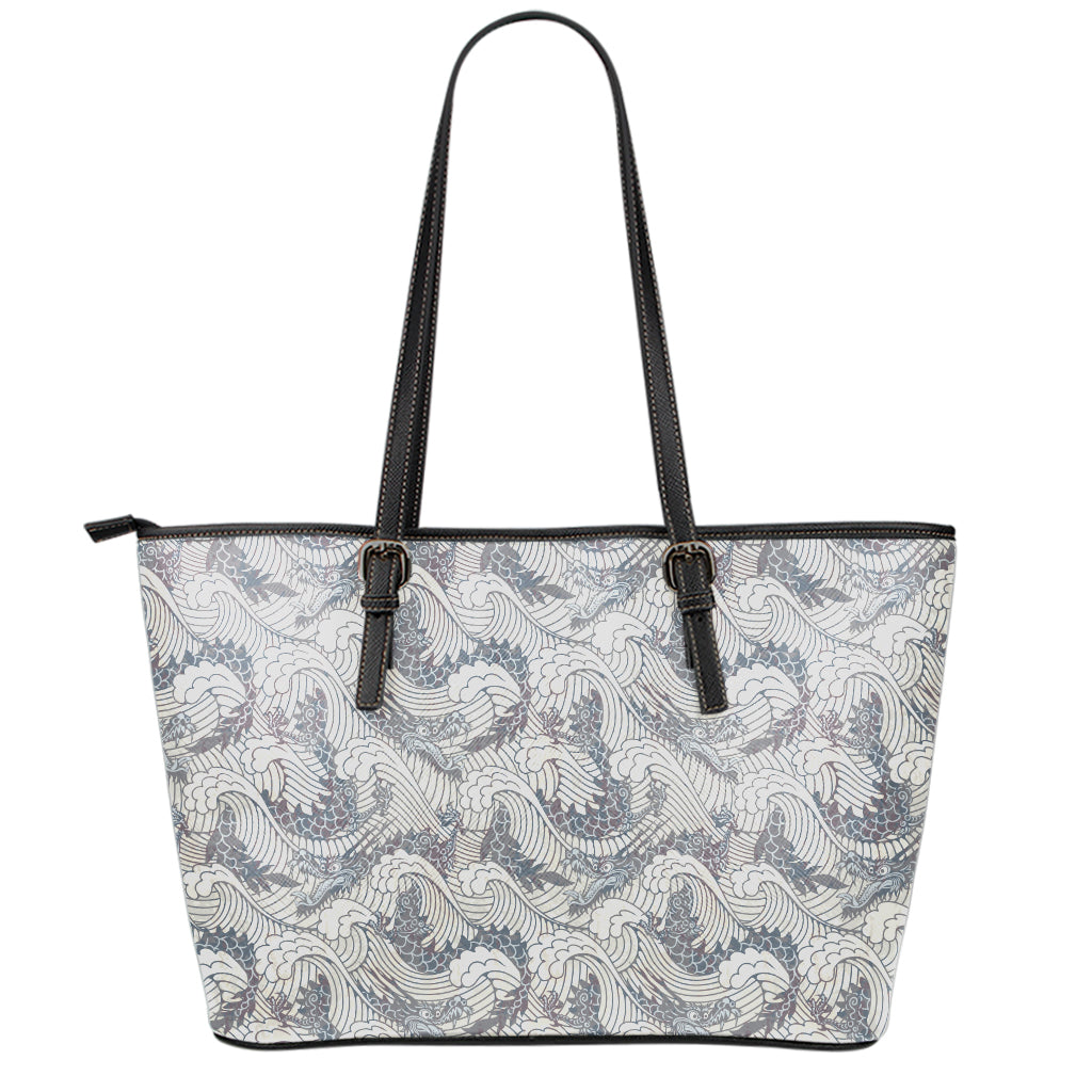 Chinese Sea Dragon Pattern Print Leather Tote Bag