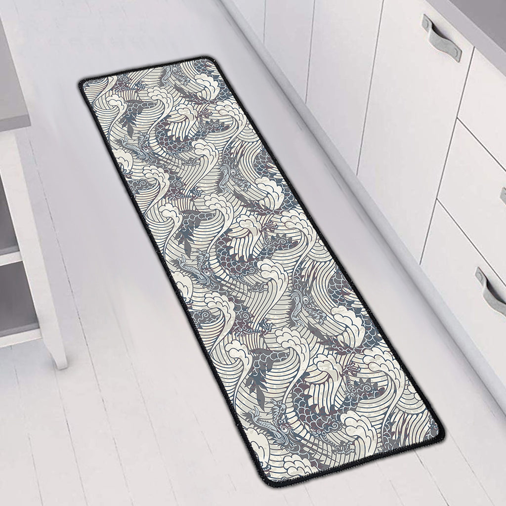 Chinese Sea Dragon Pattern Print Long Kitchen Mat